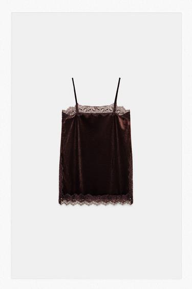 توب مخملي دانتيل بحمالات - بني داكن الخاص بـ Zara