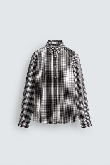 REGULAR FIT COTTON SHIRT - Brown / Ecru by Zara
