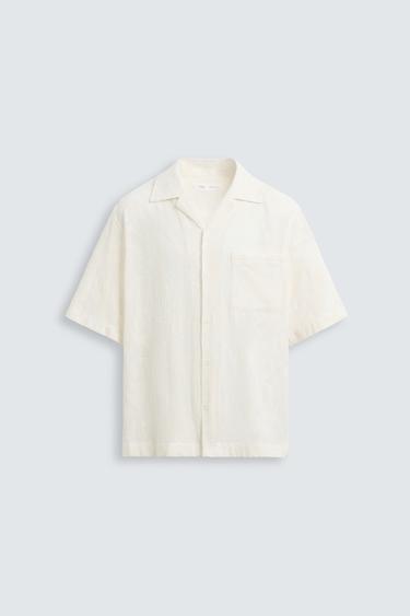 Zara FLORAL JACQUARD SHIRT - Ecru