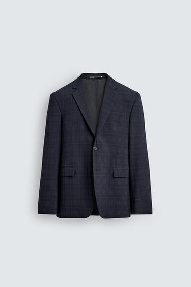 Zara PLAID SUIT BLAZER - Navy blue
