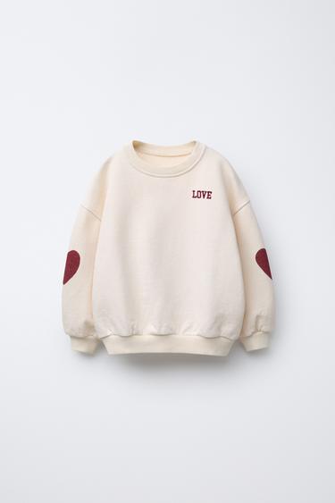 Zara “LOVE” EMBROIDERY SWEATSHIRT - Ecru
