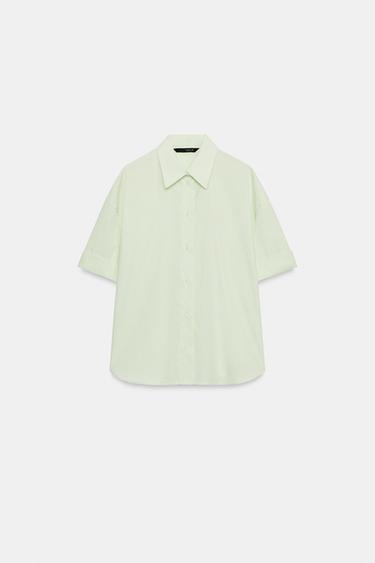 CAMISA OVERSIZE POPELÍN RAYAS - Verde/Blanco de Zara