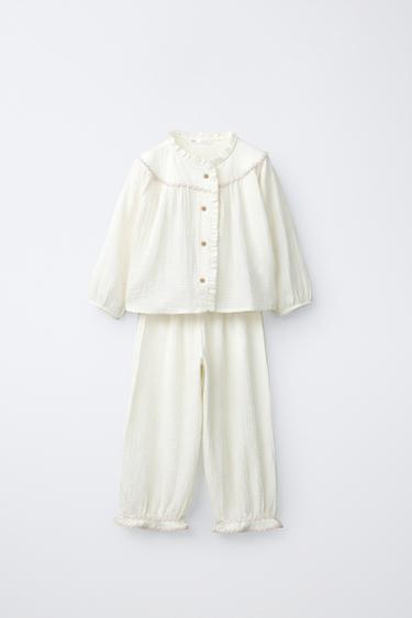 2-6 YEARS/ CONTRAST WAVY TEXTURE PYJAMAS - Ecru by Zara