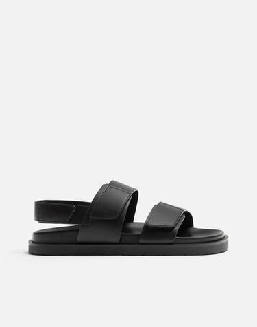 DOUBLE-STRAP LEATHER SANDALS - Black by Zara