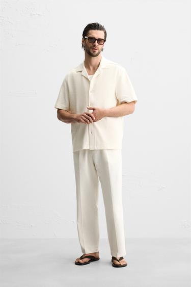 TEXTURED REGULAR FIT TROUSERS - Ecru by Zara - Image 0