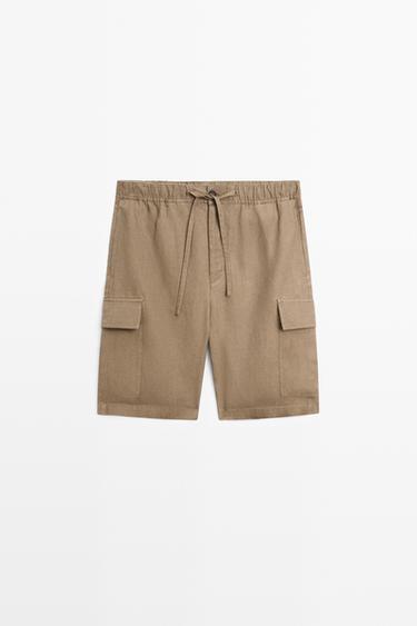 Zara 100% linen cargo Bermuda shorts - Khaki