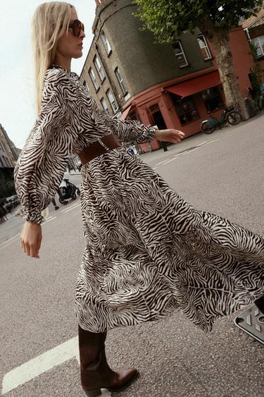 Zara ANIMAL PRINT BELTED DRESS - Zebra