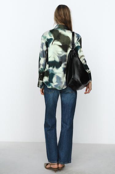 PRINTED SATIN SHIRT - Green / Ecru by Zara - Image 3