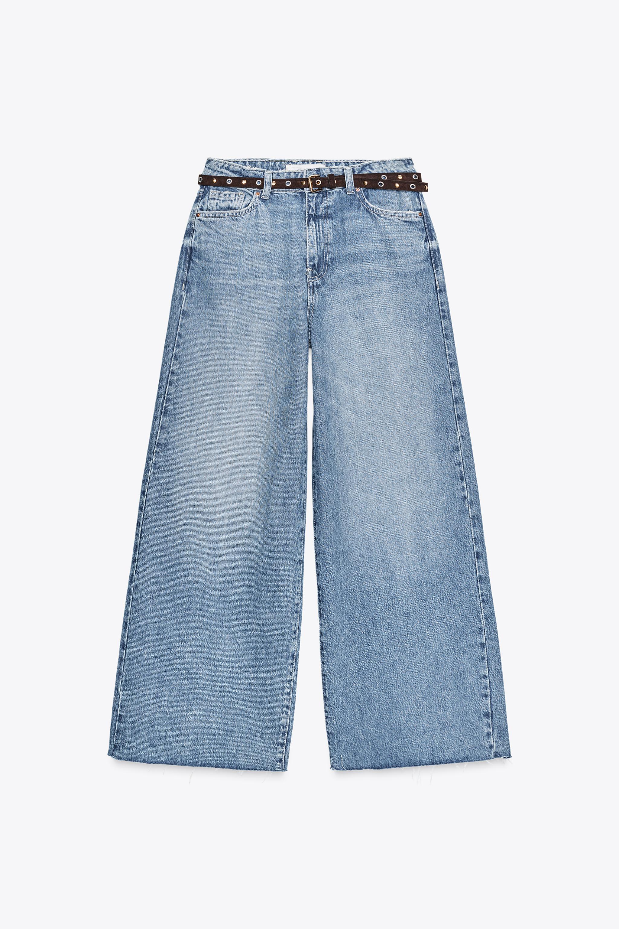 Z1975 WIDE-LEG CROPPED HIGH-WAIST JEANS WITH BELT - Mid-blue
