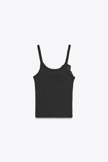 RIBBED FLORAL TOP - Black de Zara - Image 4