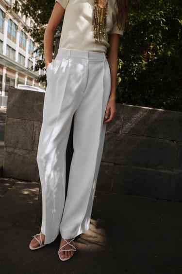 PANTALON LARGE À PINCES Blanc cassé ZARA France