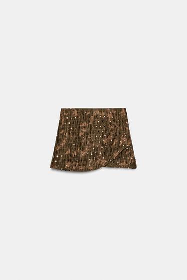 SEQUINNED WRAP SKORT - dark khaki by Zara