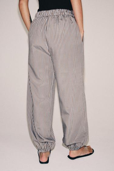 PANTALON BOUFFANT À RAYURES ZW COLLECTION - Marron-Bleu de Zara - Image 2