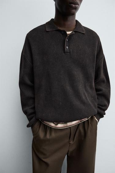 WASHED KNITTED POLO SHIRT - Brown by Zara - Image 5