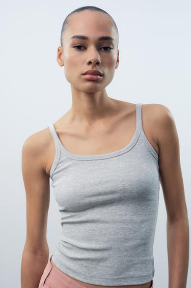 Zara SLIM FIT - ROUND NECK - REGULAR LENGTH - STRAPS<br/><br/><br/>Round neck spaghetti strap tank top. - Gray marl