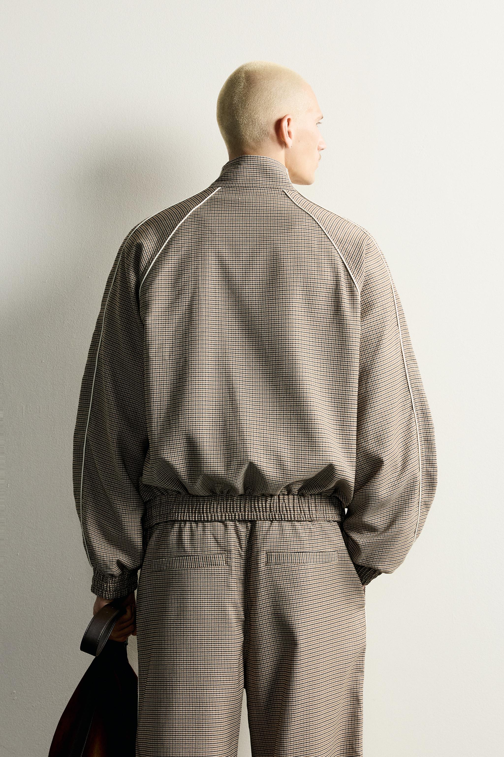 RELAXED-FIT CONTRAST HOUNDSTOOTH JACKET
