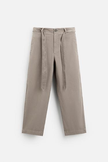 CALÇA COM TEXTURA E CINTO - Cinzento da Zara