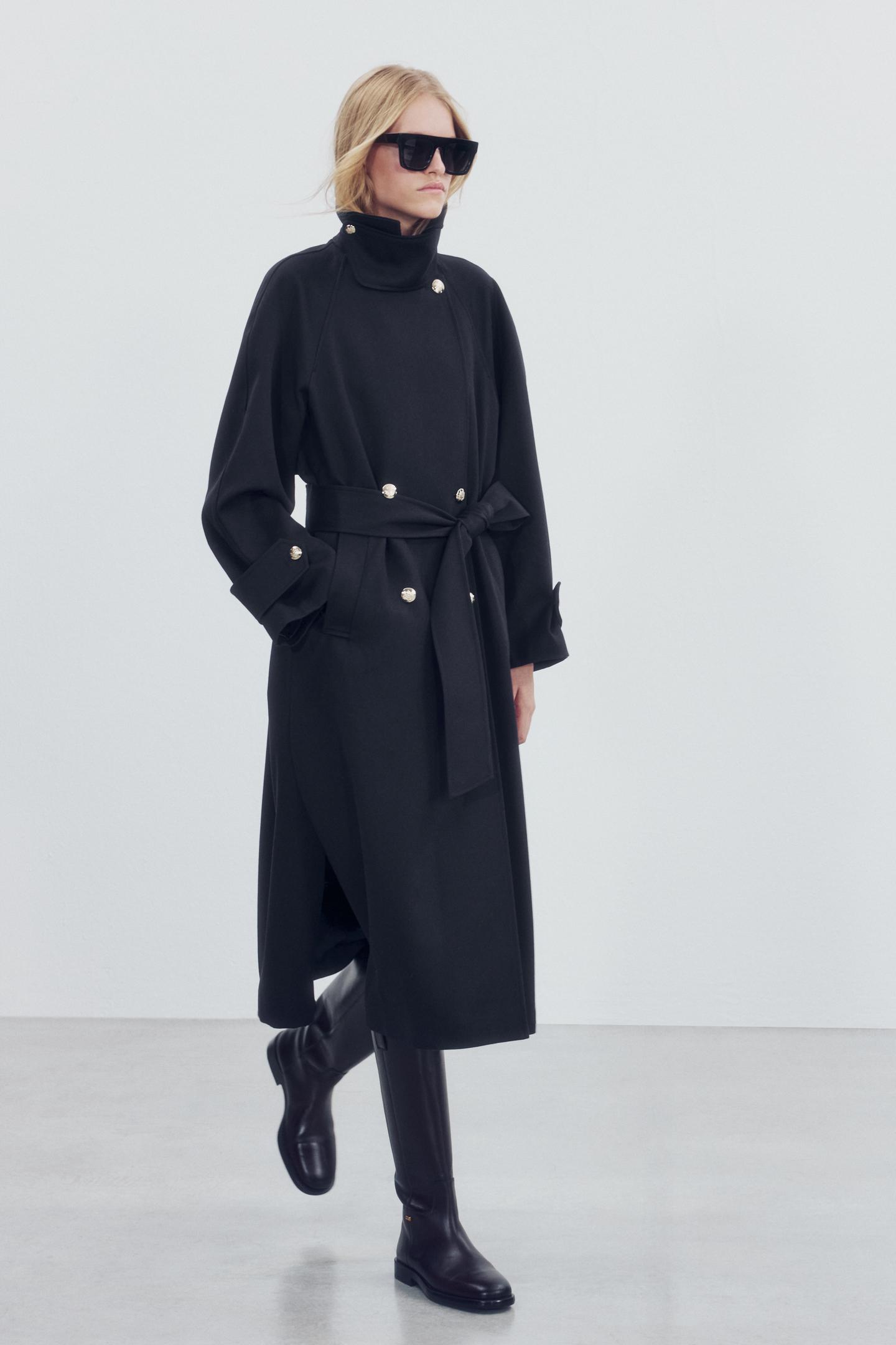 Женское пальто Zara ZW Collection Long Trench, цвет: Тёмный тёмно-синий — фото 4
