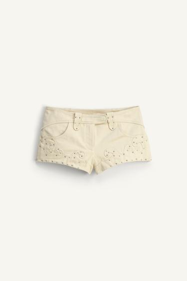 LIMITED EDITION STUDDED SHORTS - Beige by Zara