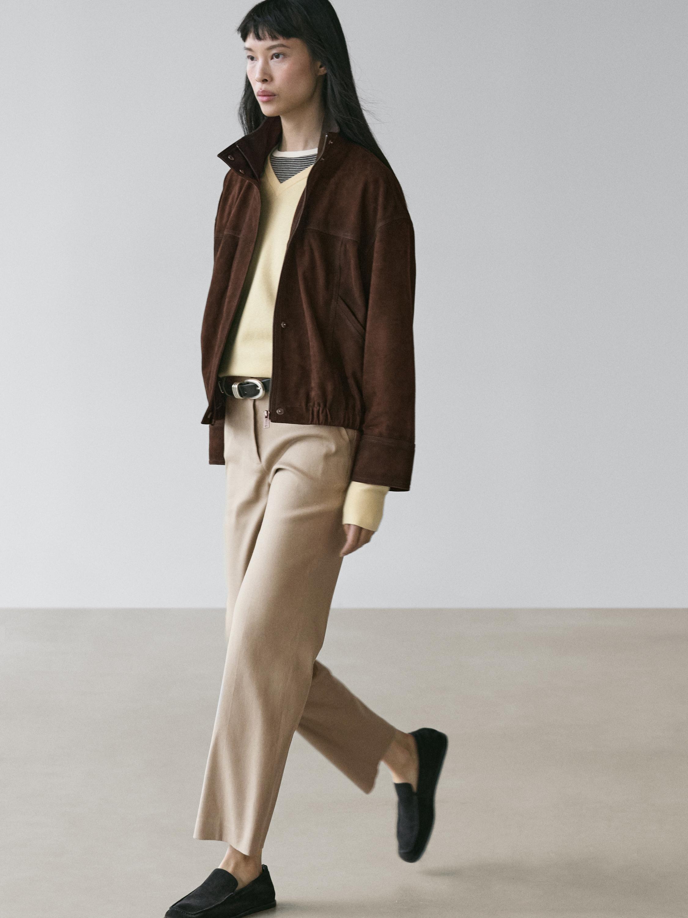 Straight-leg linen blend trousers