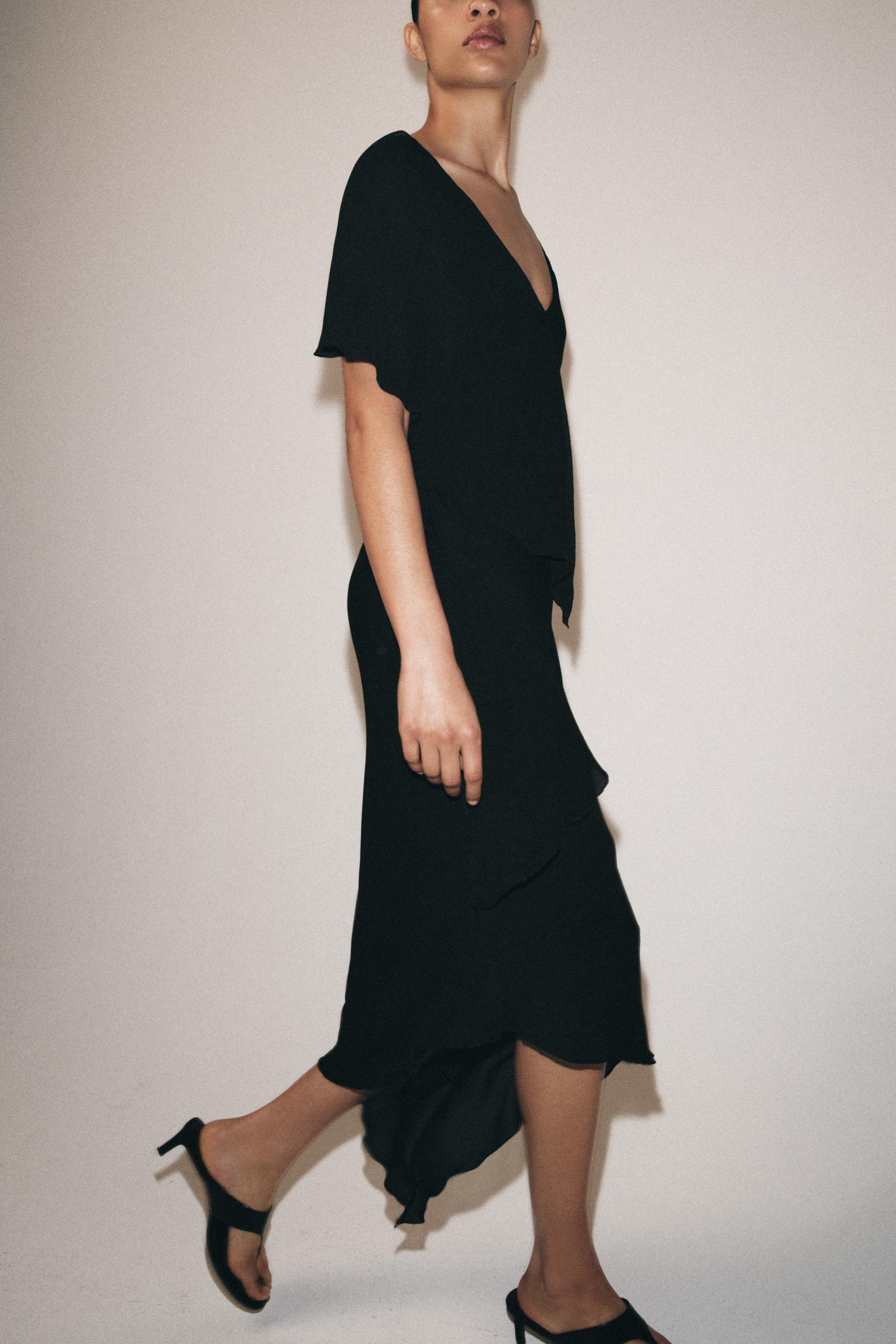 ZW COLLECTION ASYMMETRIC MIDI DRESS - Black | ZARA United States ZW COLLECTION ASYMMETRIC MIDI DRESS - Black | ZARA United States