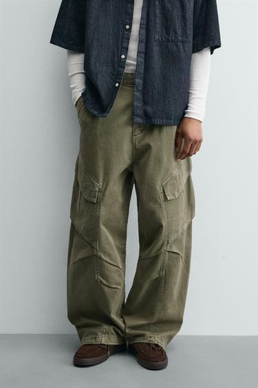 Zara RELAXED FIT CARGO PANTS - Khaki