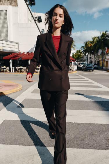 Zara DOUBLE BREASTED BLAZER WITH SHOULDER PADS - Brown