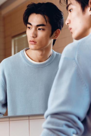 Zara 水洗紋理棉質針織衫 - 水洗天藍色