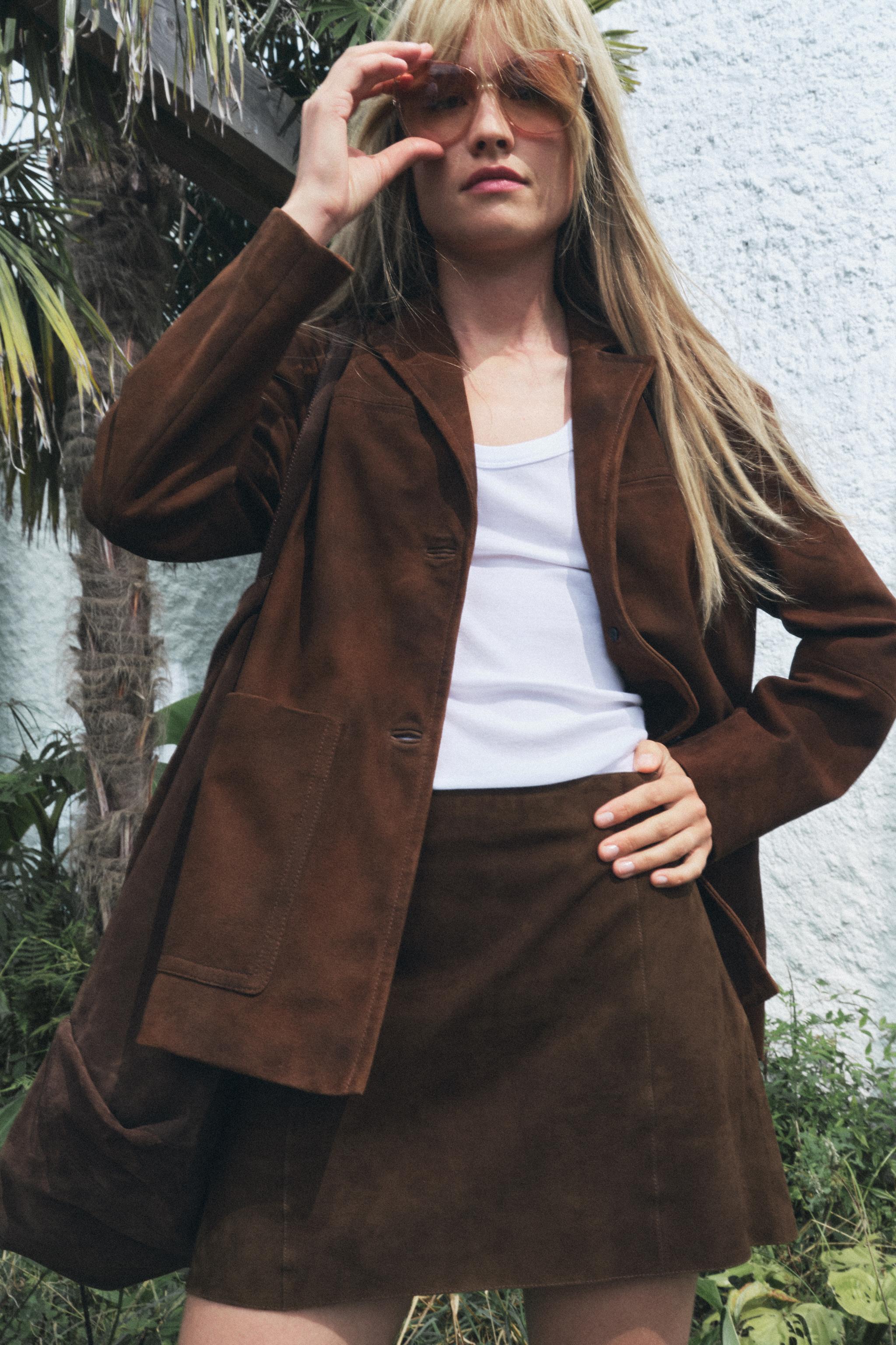 Zara Cognac Brown hotsell Faux Leather Oversized Blazer XS