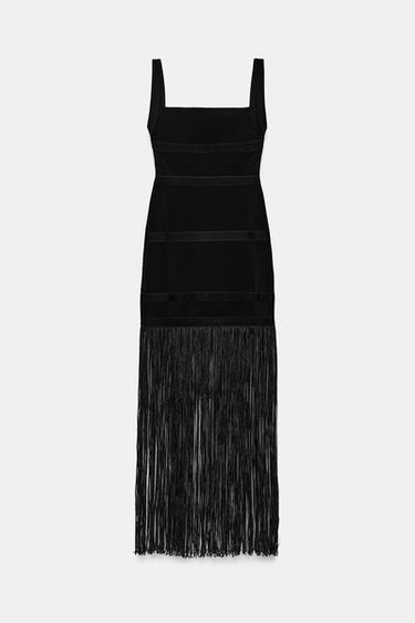 ROBE LONGUE À FRANGES - Noir de Zara - Image 8