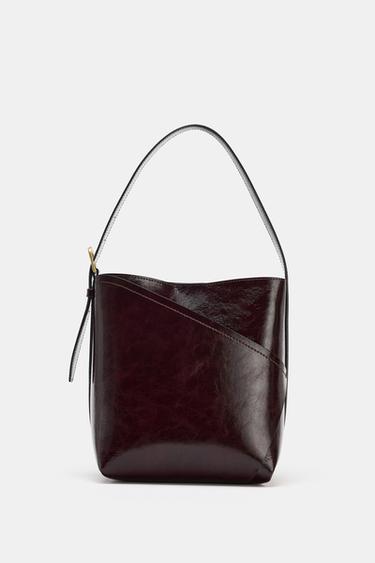 Zara ASYMMETRIC BUCKET BAG - Burgundy Red