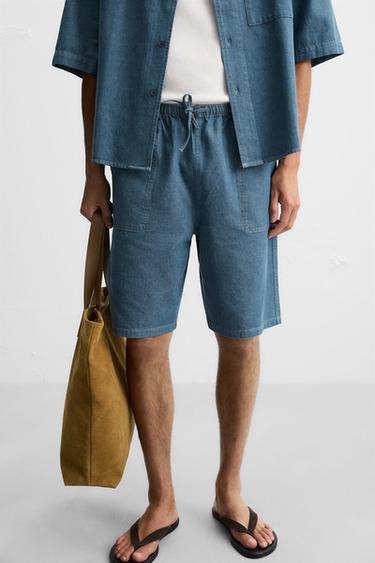 RELAXED FIT DENIM BERMUDA SHORTS - Blue / Green by Zara - Image 4