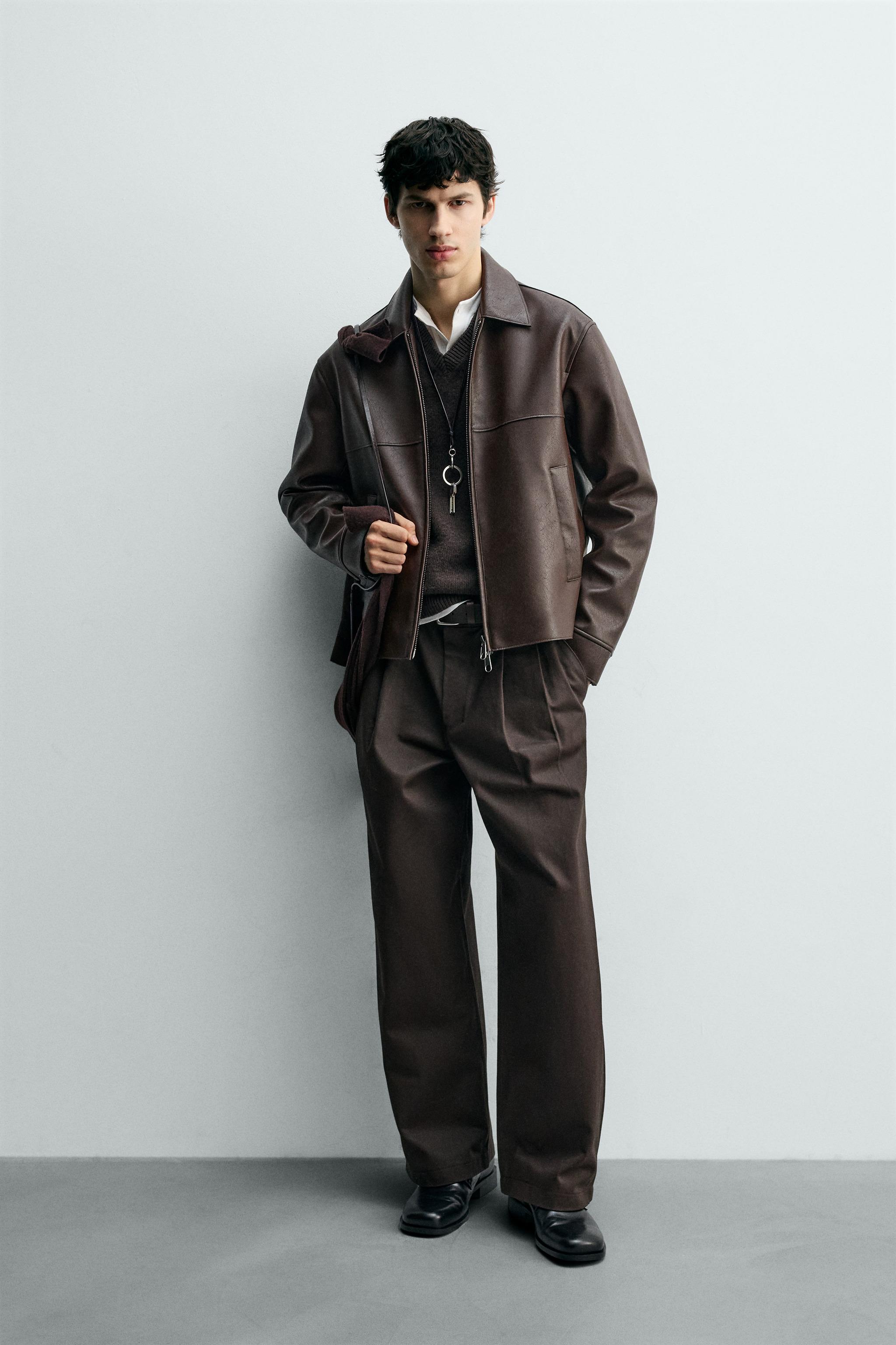 Zara - Faux Leather Jacket - Brown - S - Man Zara - Faux Leather Jacket - Brown - S - Man