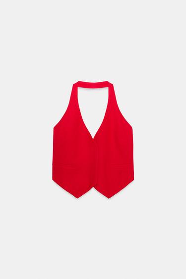 HALTER TOP WITH BUTTONS - Red by Zara