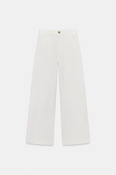 PANTALON WIDE LEG COTON ZW COLLECTION - Blanc cassé de Zara - Image 3