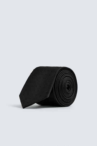 Zara 100% SILK JACQUARD TIE - Black