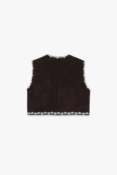 EMBROIDERED OPEN WAISTCOAT - Brown by Zara - Image 6