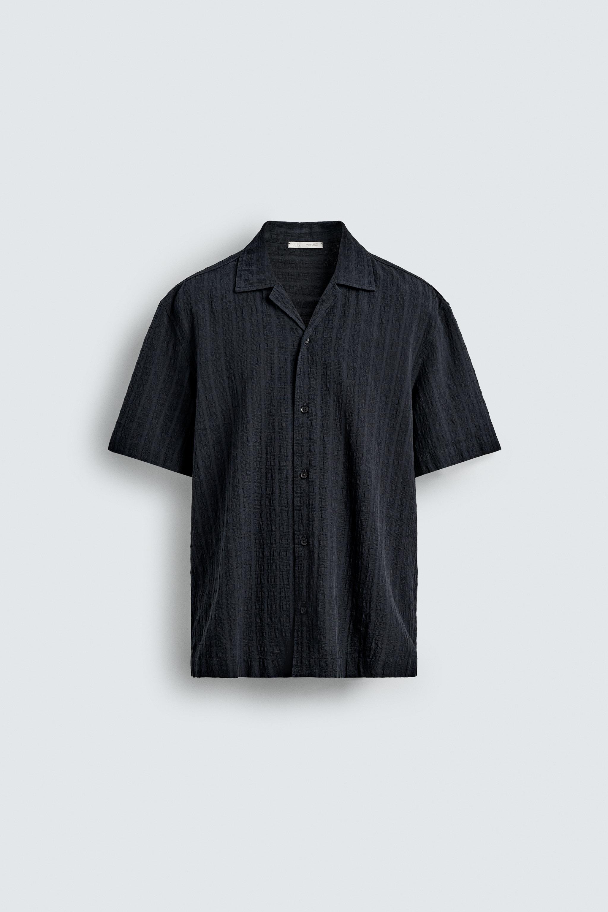 Button Zara Men Dress Shirt Zara Regular Fit Textured Shirt Charcoal Gray S  Man