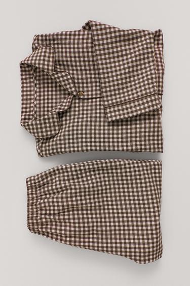 6-14 YEARS/ FLANNEL GINGHAM PYJAMAS — Brown 1