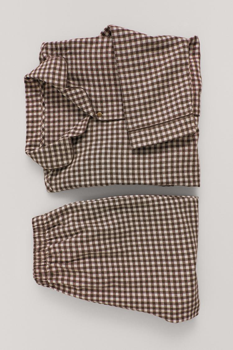 6-14 YEARS/ FLANNEL GINGHAM PYJAMAS — Brown