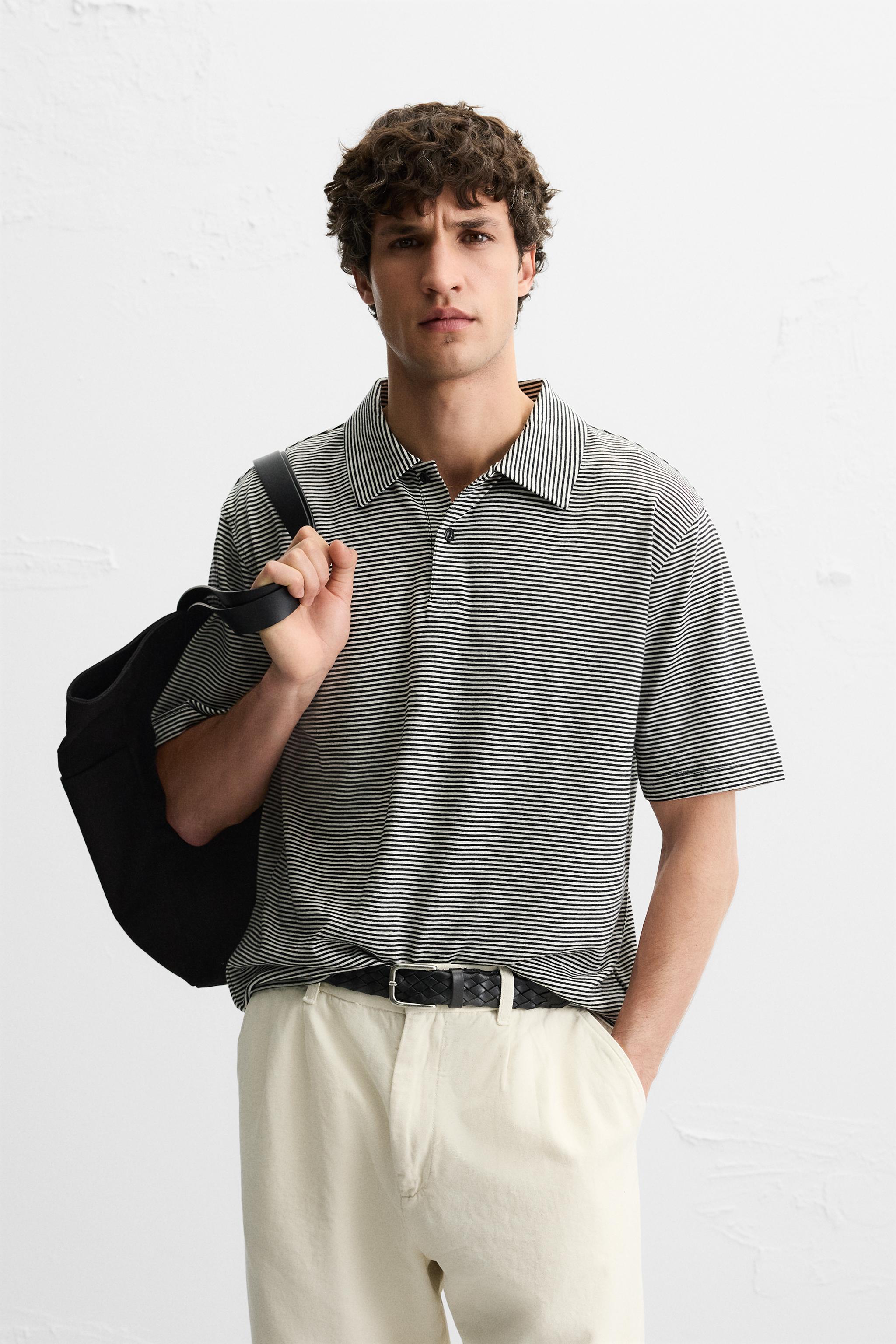 LINEN-COTTON STRIPED POLO SHIRT