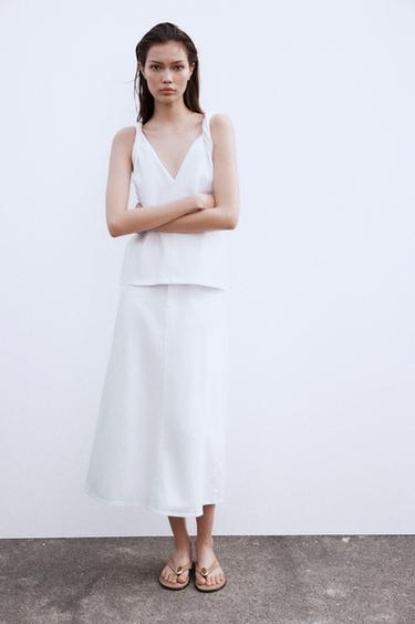 T-SHIRT PLISSÉ EN COTON - Blanc de Zara