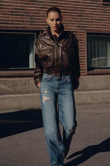 QUẦN JEANS TRF ỐNG RỘNG RÁCH LƯNG VỪA - Xanh dương từ Zara