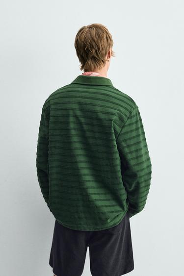 STRIPED JACQUARD TOWELLING POLO SHIRT - Green de Zara - Image 2