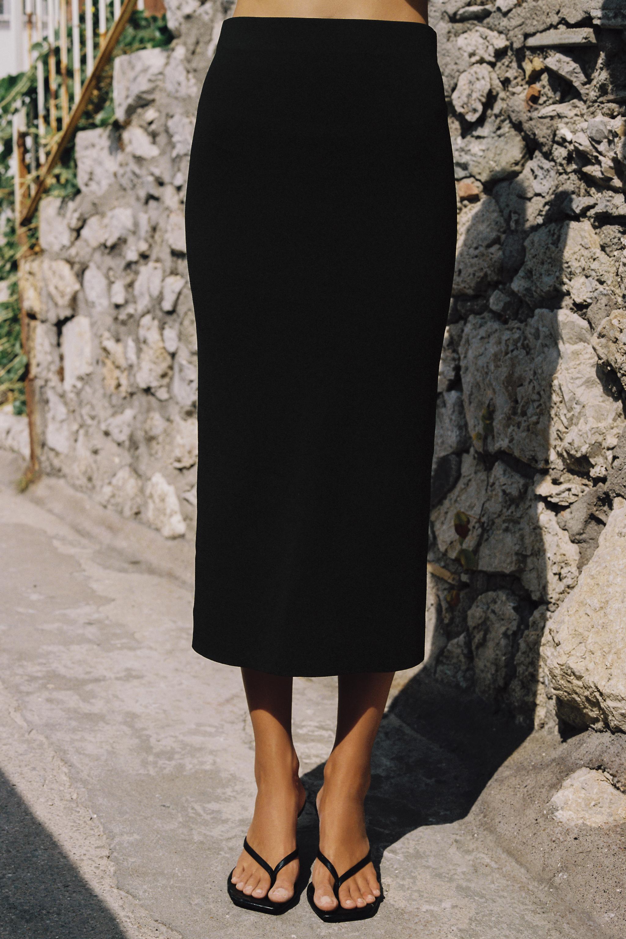 KNIT MIDI SKIRT — Black