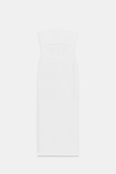 ROBE MI-LONGUE AJOURÉE EN MAILLE STRETCH - Blanc de Zara
