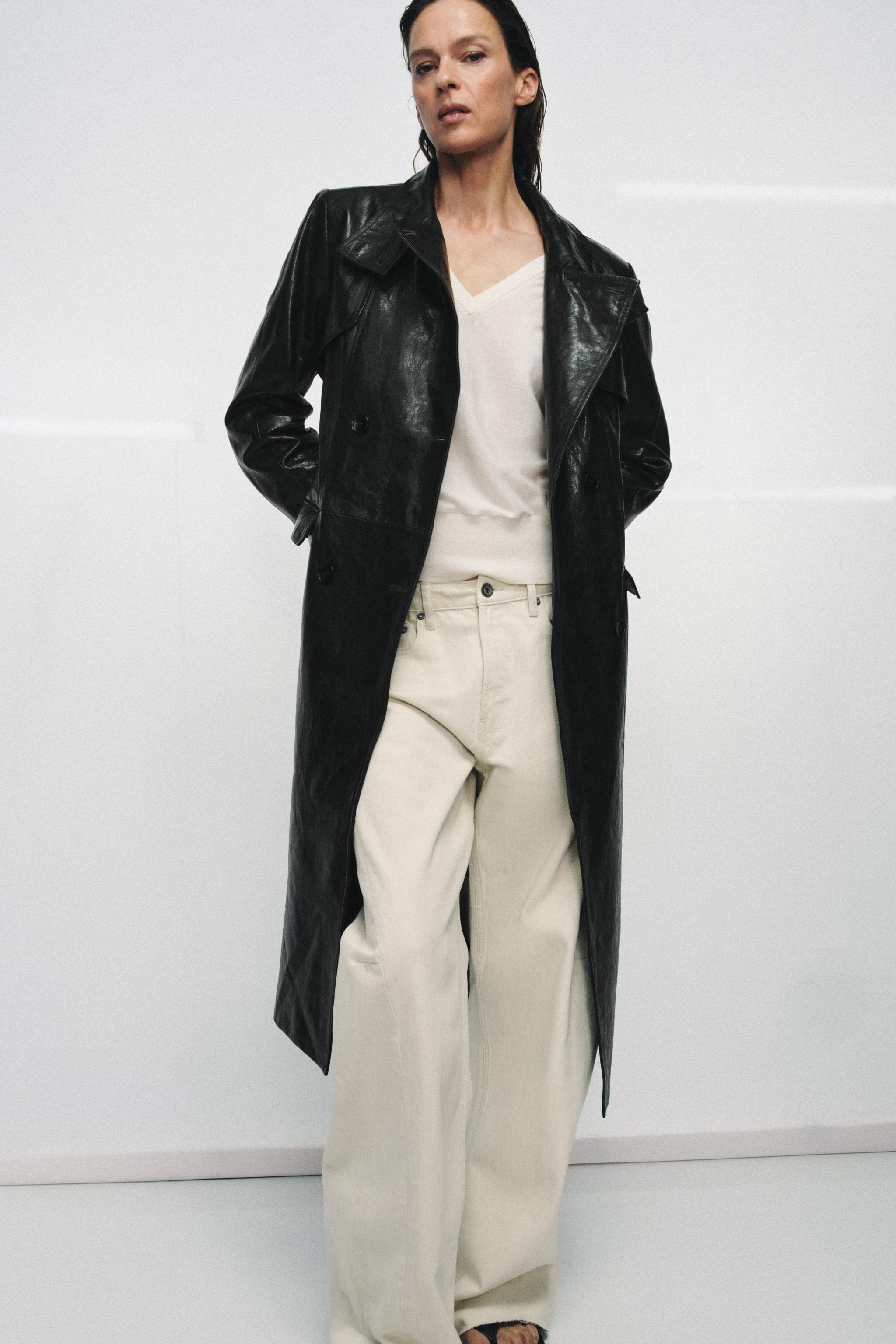 100% LEATHER SHOULDER PAD TRENCH COAT ZW COLLECTION LIMITED EDITION