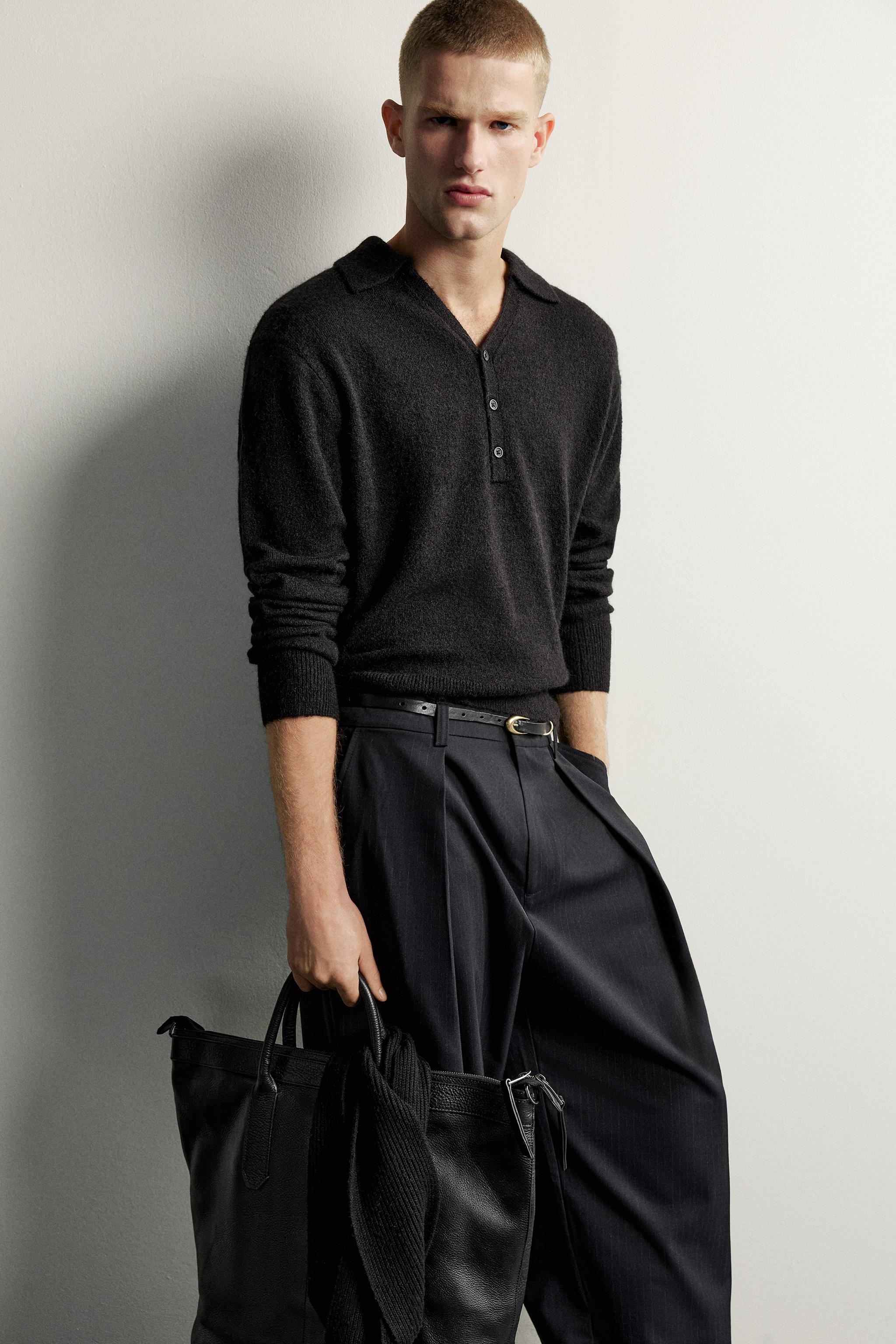 TEXTURED V-NECK KNIT POLO
