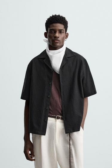 CAMISA ALGODÃO - LINHO BORDADOS - Preto da Zara