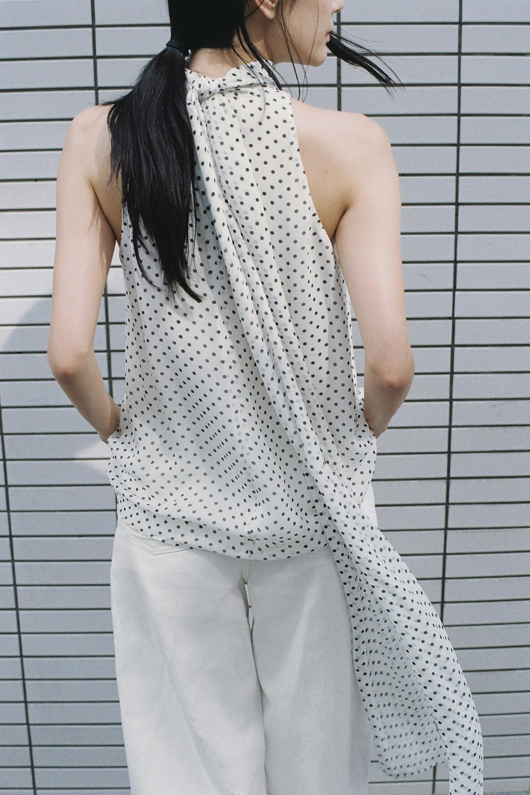 ZW COLLECTION ドット柄ホルターネックトップス - ホワイト